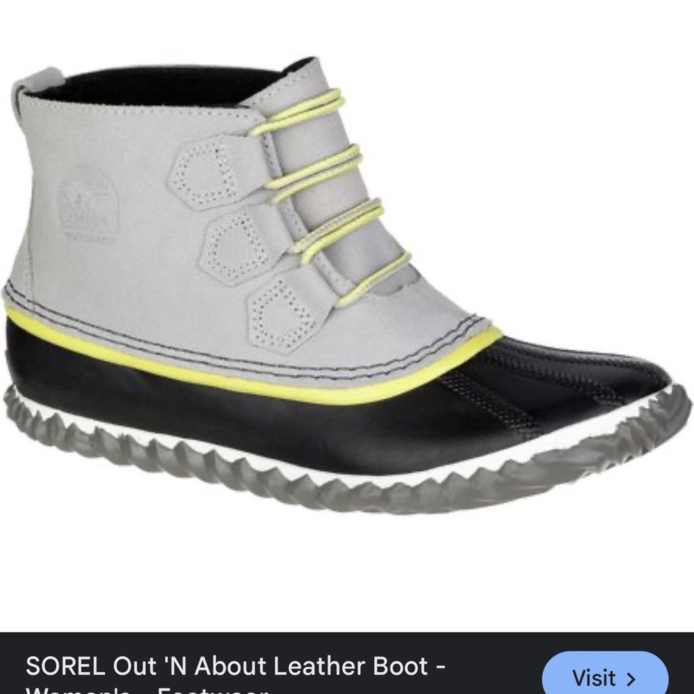 Sorel Women's Out 'N About Leather Boot - Gray and Black with Yellow Accents
